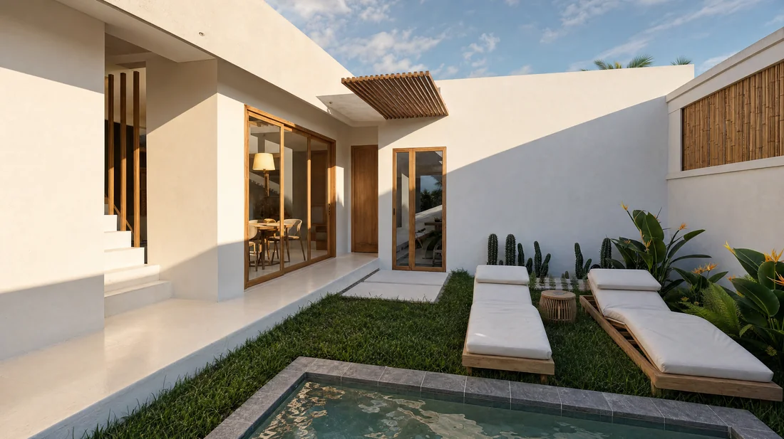 Villa Acacia pool with two sun beds beside it