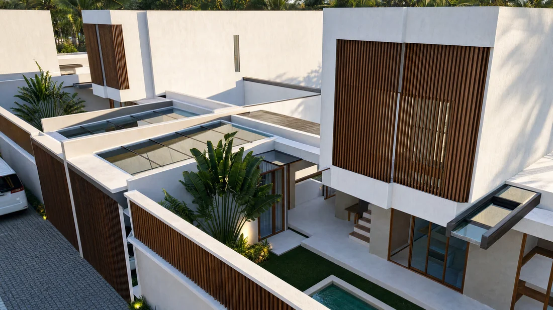 The private paved lane that serves all five houses