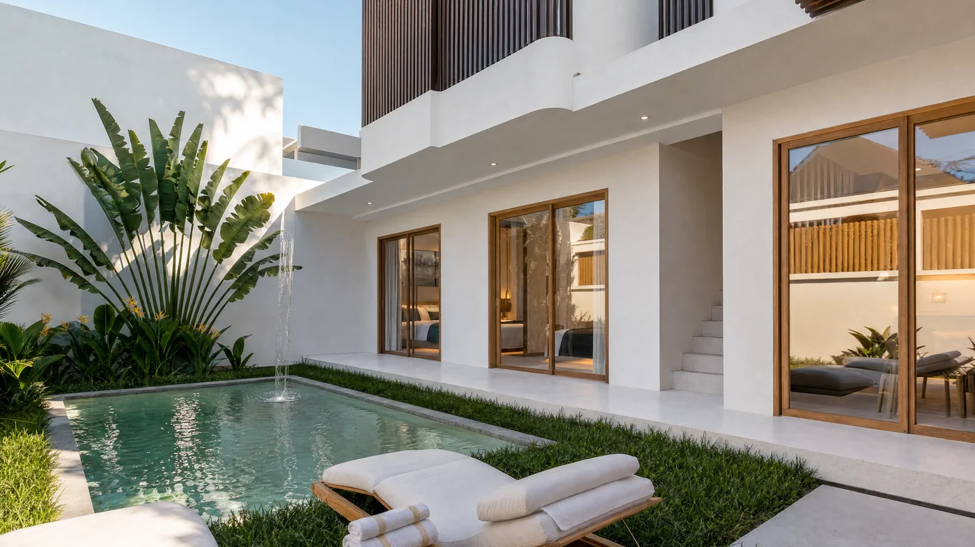 Sun beds beside the pool